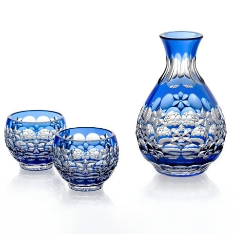  Bộ bình pha lê & ly rượu sake 'Ball Dance' 03 món màu xanh cobalt được chế tác bởi nghệ nhân Hideaki Shinozaki | Kagami Crystal BPS328 - 2708-CCB 