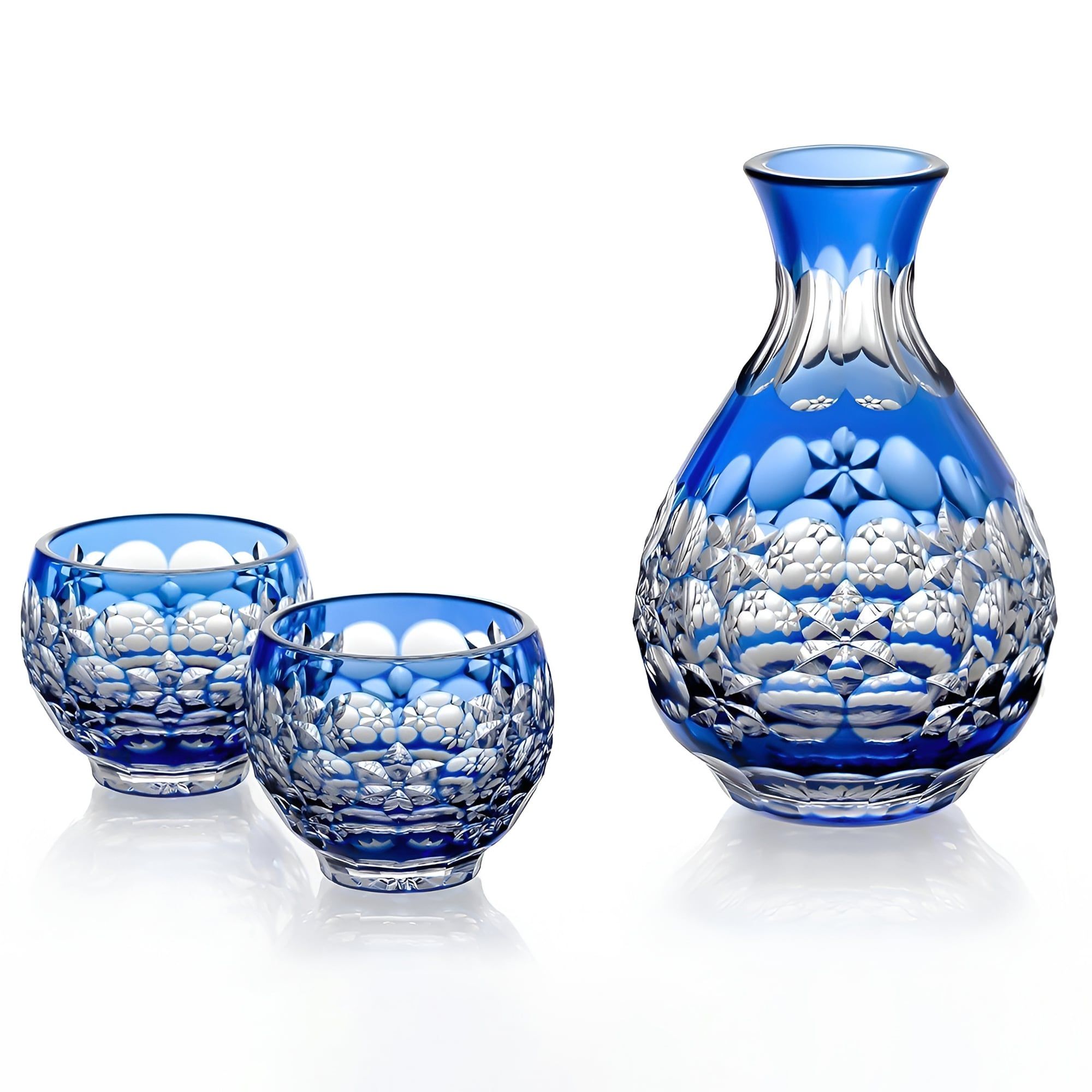  Bộ bình pha lê & ly rượu sake 'Ball Dance' 03 món màu xanh cobalt được chế tác bởi nghệ nhân Hideaki Shinozaki | Kagami Crystal BPS328 - 2708-CCB 