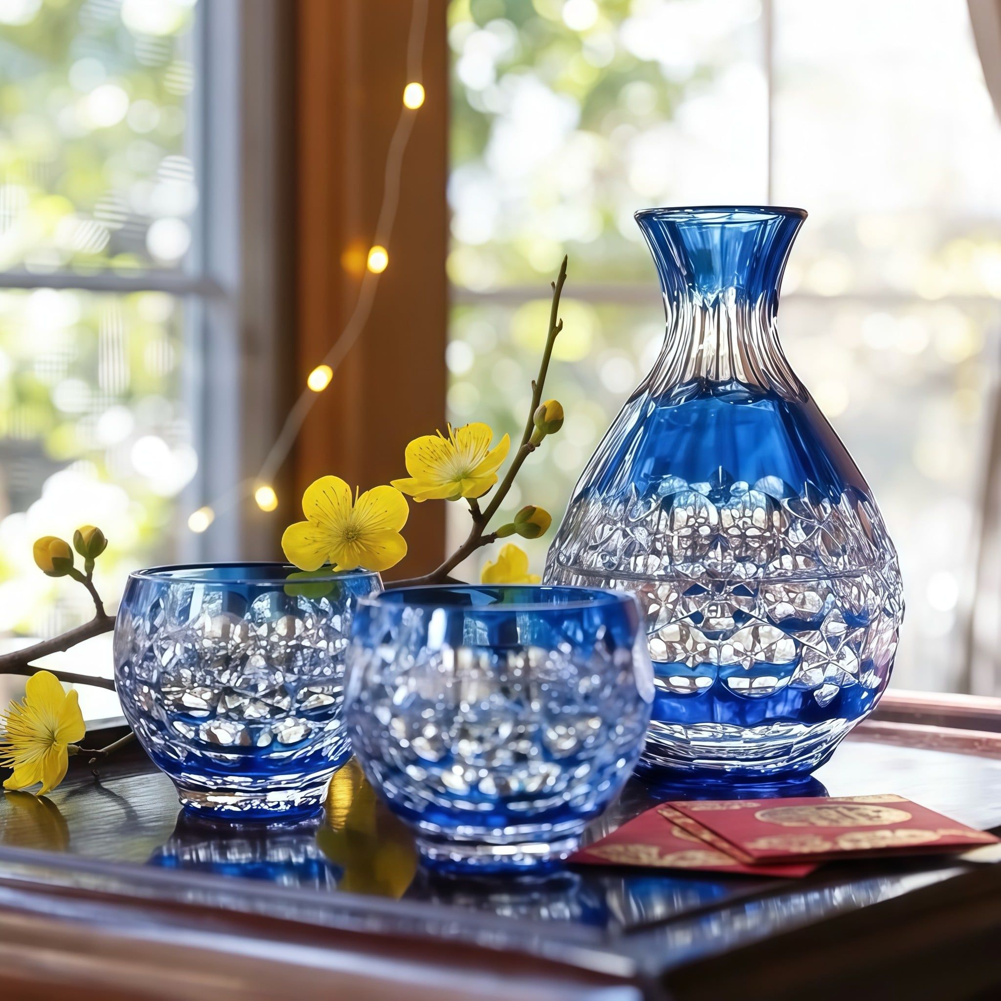  Bộ bình pha lê & ly rượu sake 'Ball Dance' 03 món màu xanh cobalt được chế tác bởi nghệ nhân Hideaki Shinozaki | Kagami Crystal BPS328 - 2708-CCB 