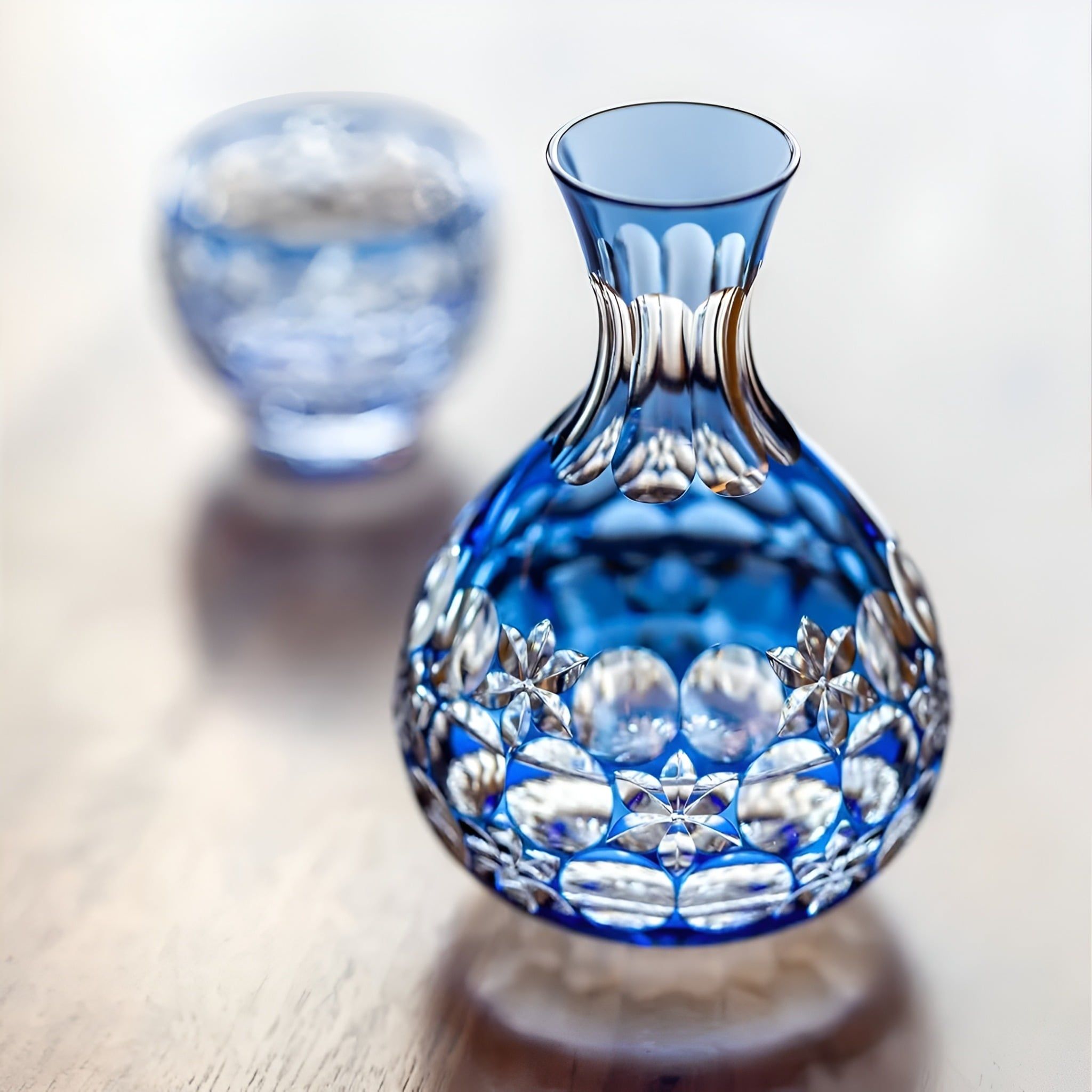  Bộ bình pha lê & ly rượu sake 'Ball Dance' 03 món màu xanh cobalt được chế tác bởi nghệ nhân Hideaki Shinozaki | Kagami Crystal BPS328 - 2708-CCB 