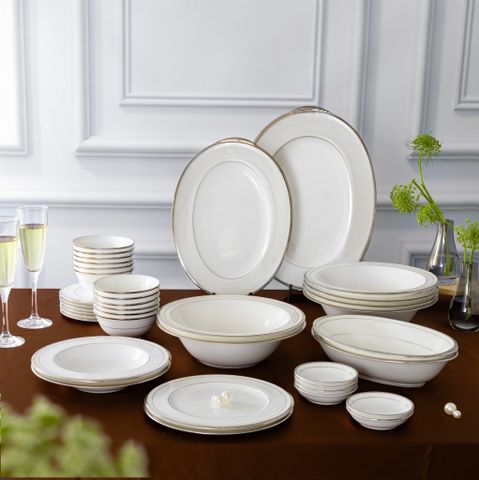  Bộ bát đĩa ăn châu Á đầy đủ 38 món (cho 6 người) sứ xương Nhật Bản | Champagne Pearls 4811J - D038AA 