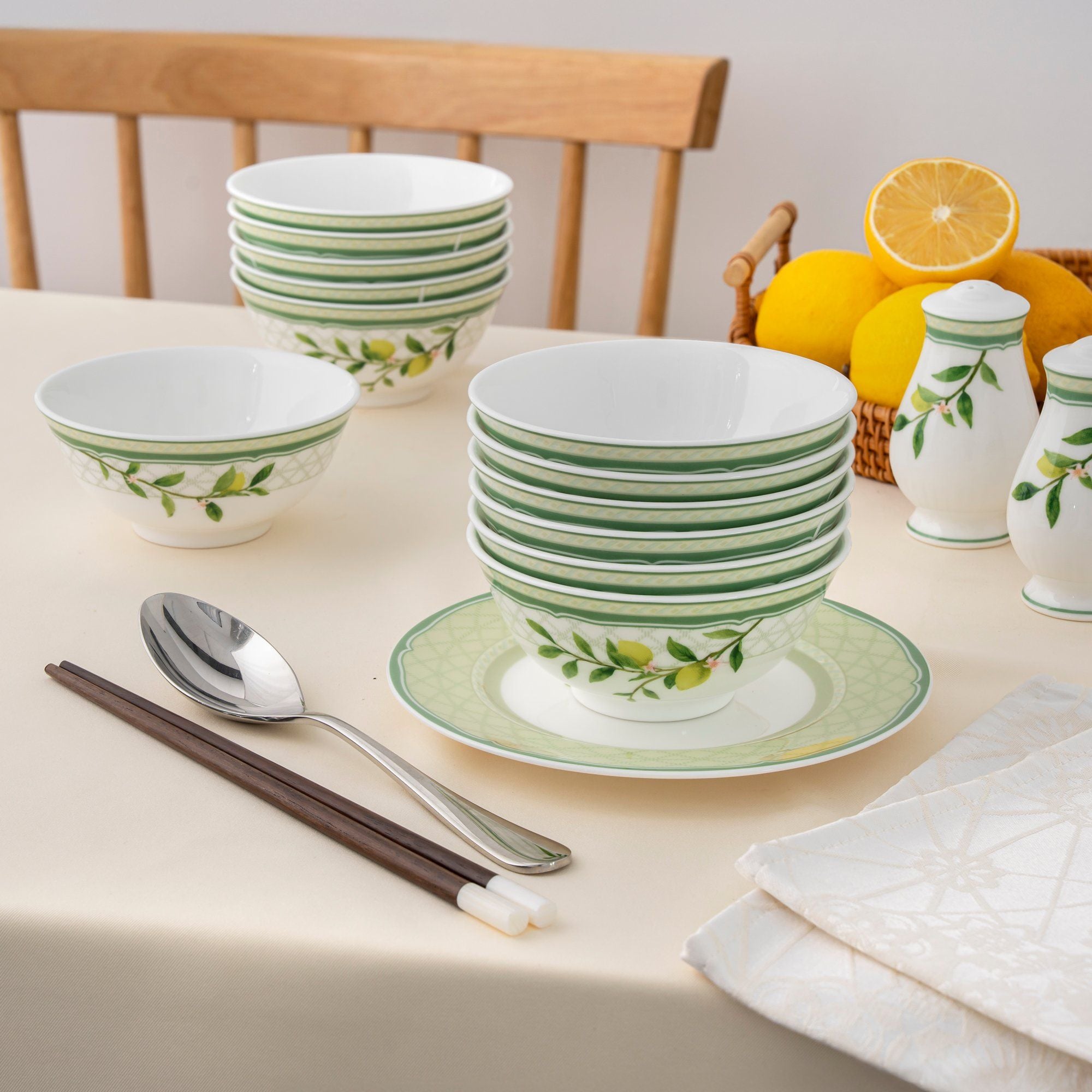  Bộ bát đĩa ăn châu Á đầy đủ 38 món (cho 6 người) sứ xương | Sorrento Breeze 4990L - D038AC 