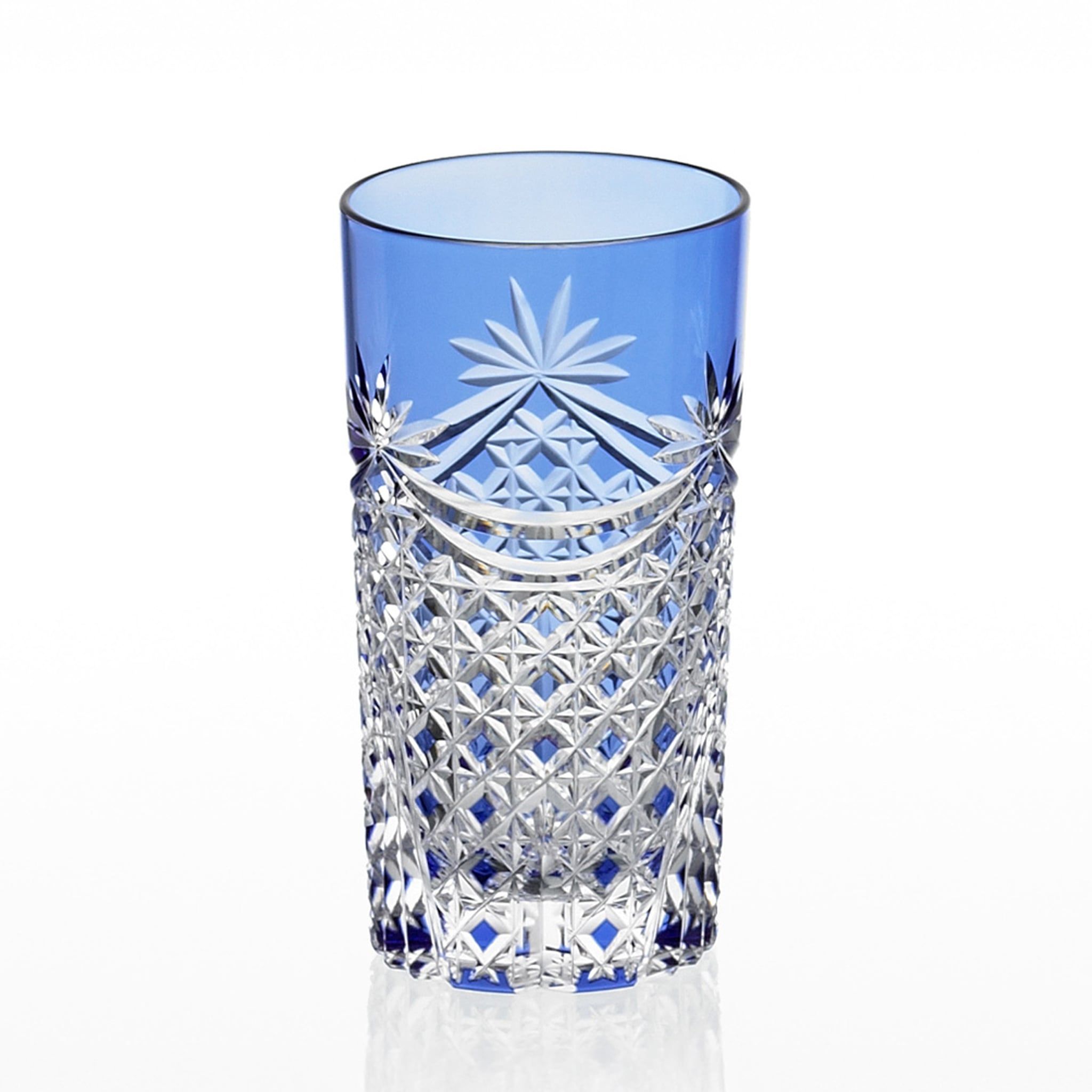  Ly (cốc) pha lê highball họa tiết Edo Kiriko (Square Basket Weave) 250ml màu xanh cobalt | Kagami T369 - 2835-CCB 