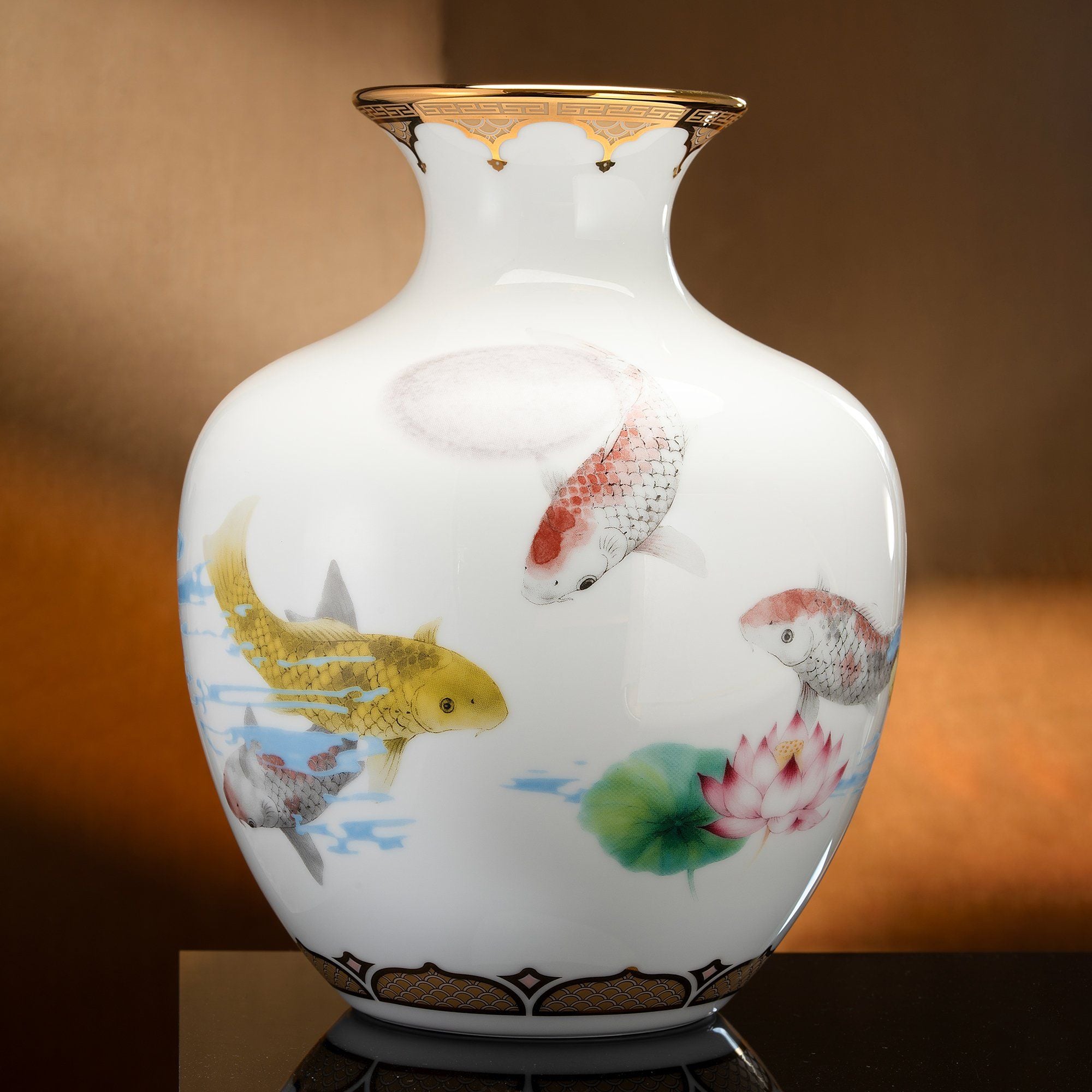  Bình Tài Lộc "Cửu Ngư Vọng Nguyệt" phiên bản giới hạn cao 26.5cm sứ trắng | Flared Vase Limited Collection M-800L - 91151 