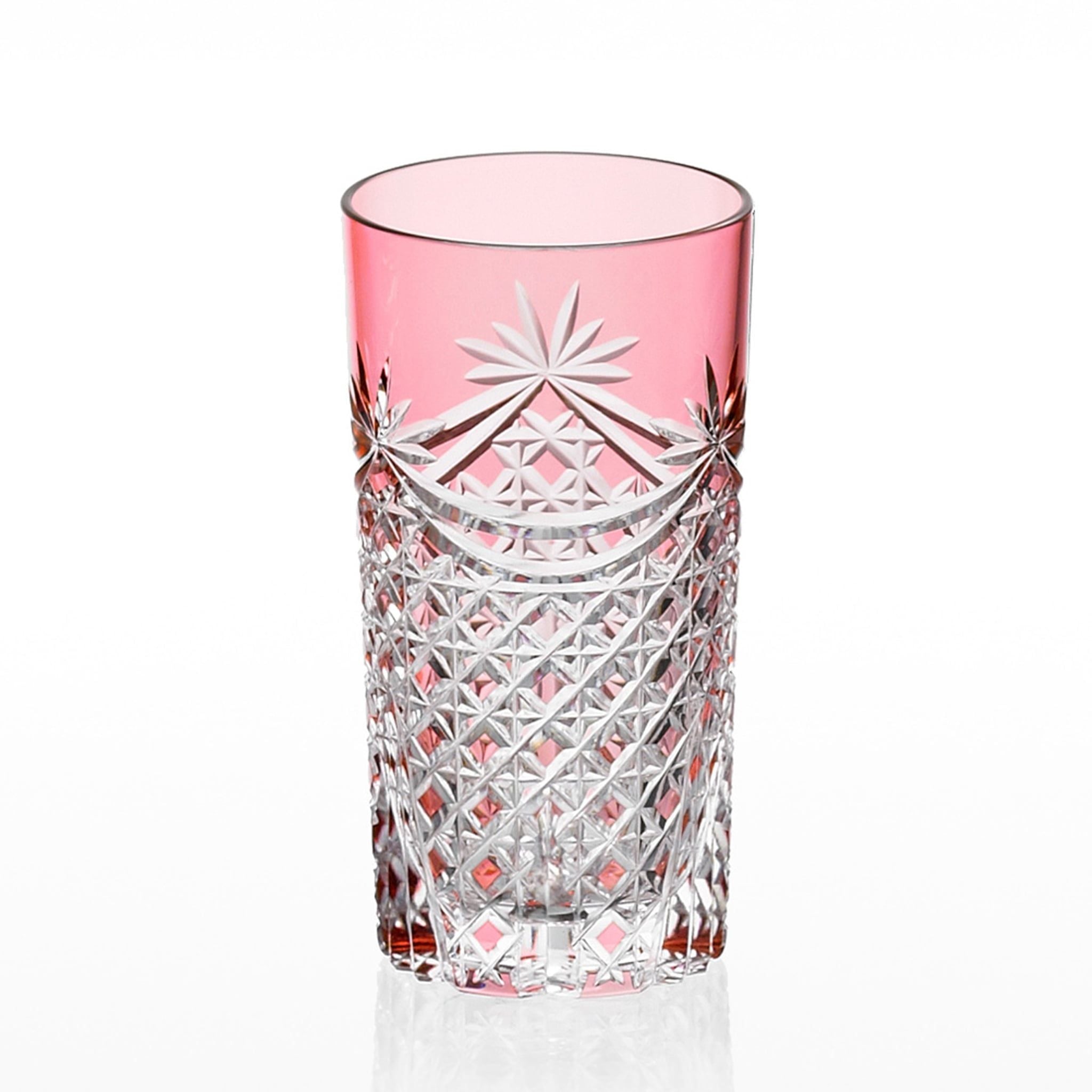  Ly (cốc) pha lê highball họa tiết Edo Kiriko (Square Basket Weave) 250ml màu đỏ | Kagami T369 - 2835-CAU 