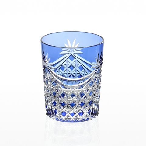  Ly pha lê rock glass họa tiết Edo Kiriko (Square Basket Weave) dung tích 240ml màu xanh cobalt | Kagami T370 - 2835-CCB 