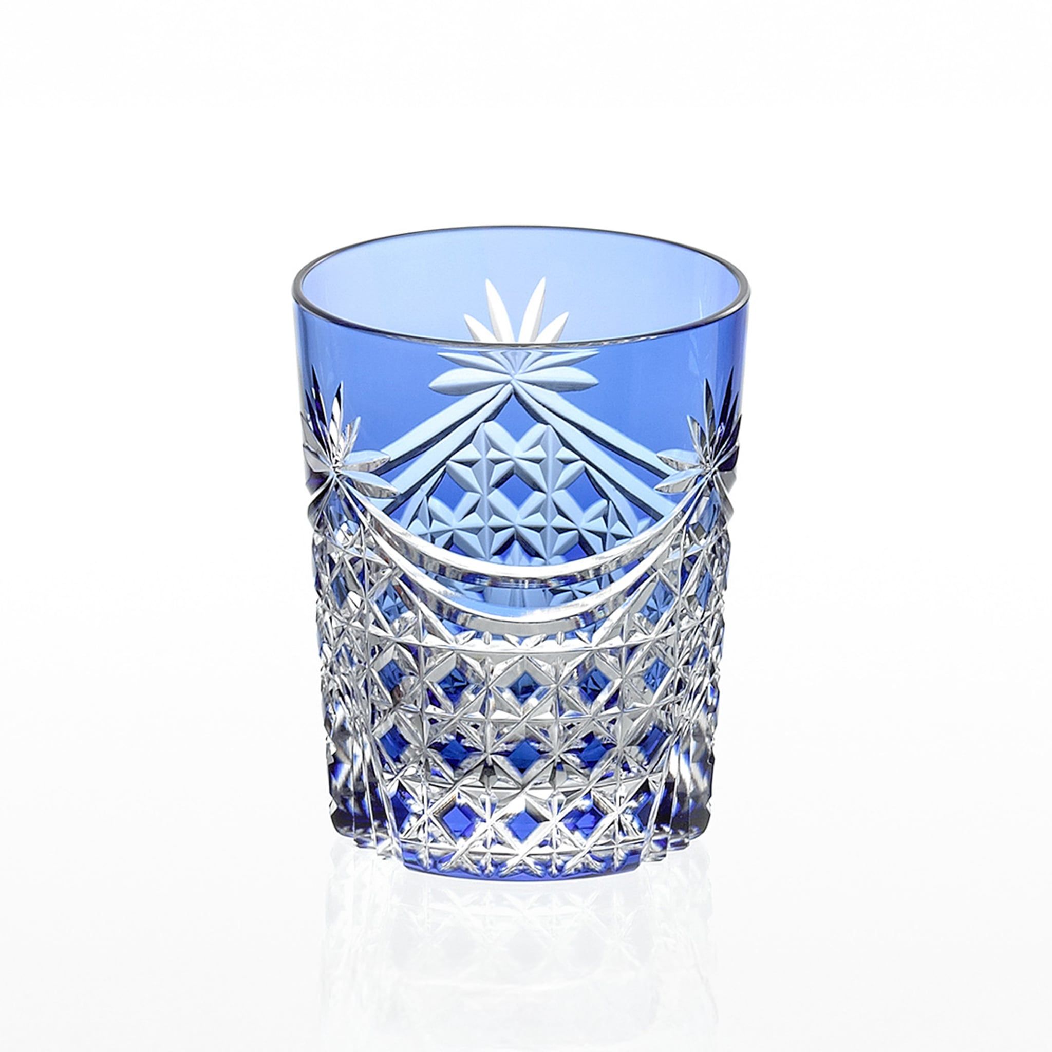  Ly pha lê rock glass họa tiết Edo Kiriko (Square Basket Weave) dung tích 240ml màu xanh cobalt | Kagami T370 - 2835-CCB 