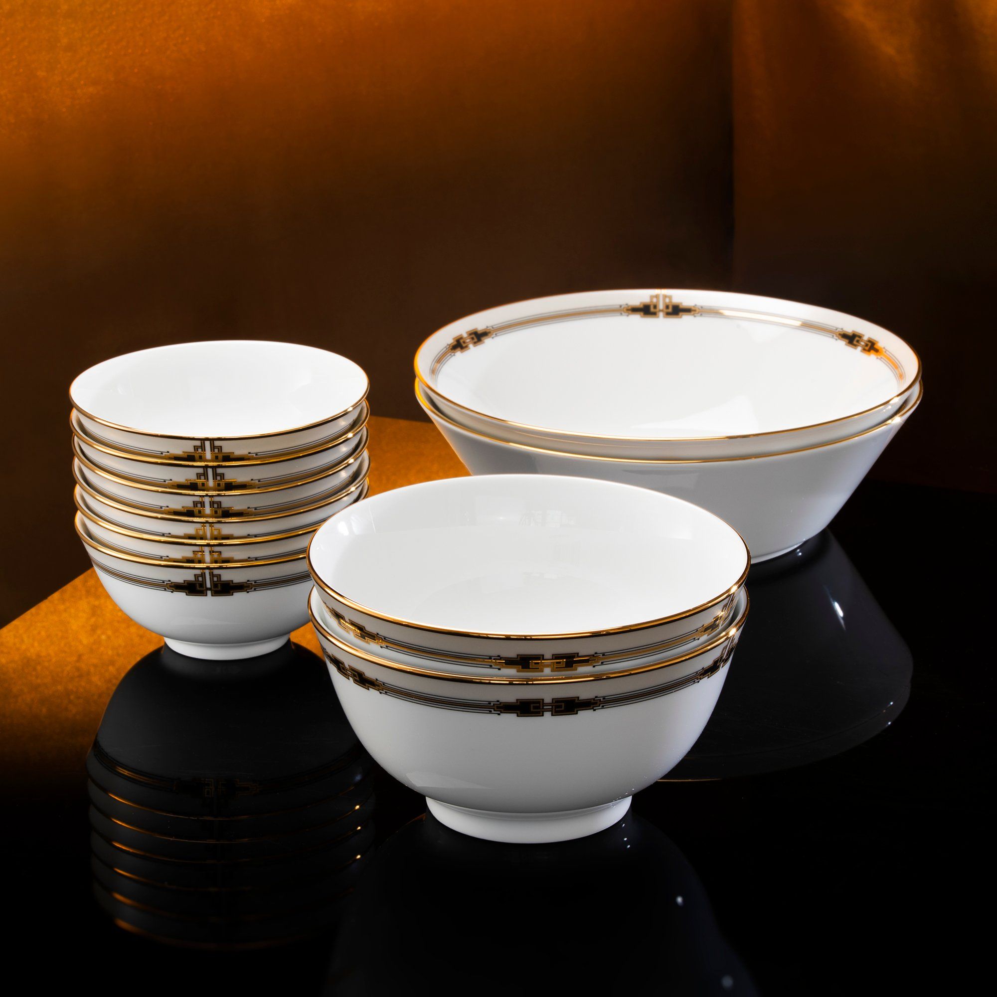  Bộ bát đĩa ăn châu Á cơ bản 22 món (cho 6 người) sứ trắng | Emprire Gold 1786L - D022AB 