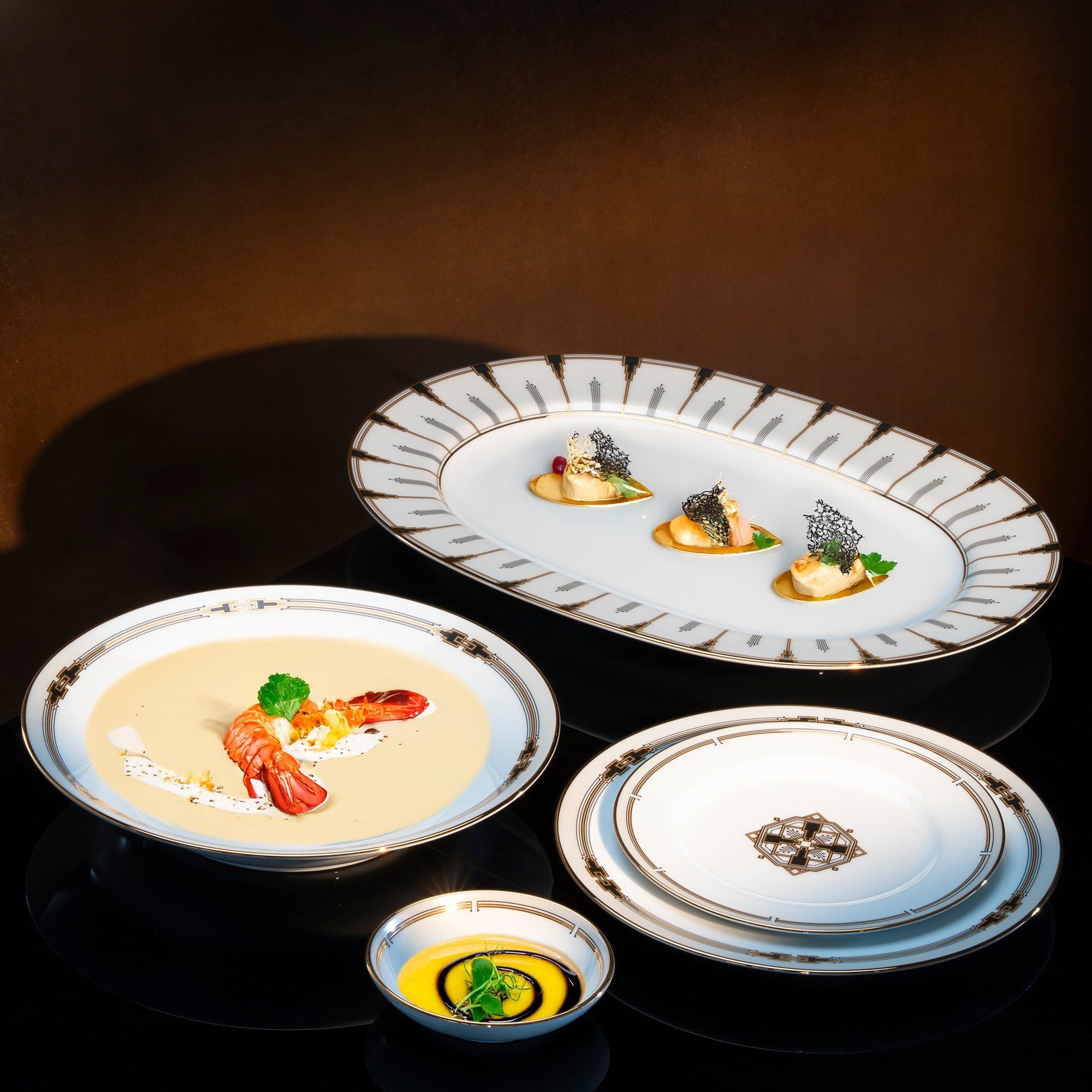  Bộ bát đĩa ăn châu Á cơ bản 22 món (cho 6 người) sứ trắng | Emprire Gold 1786L - D022AB 