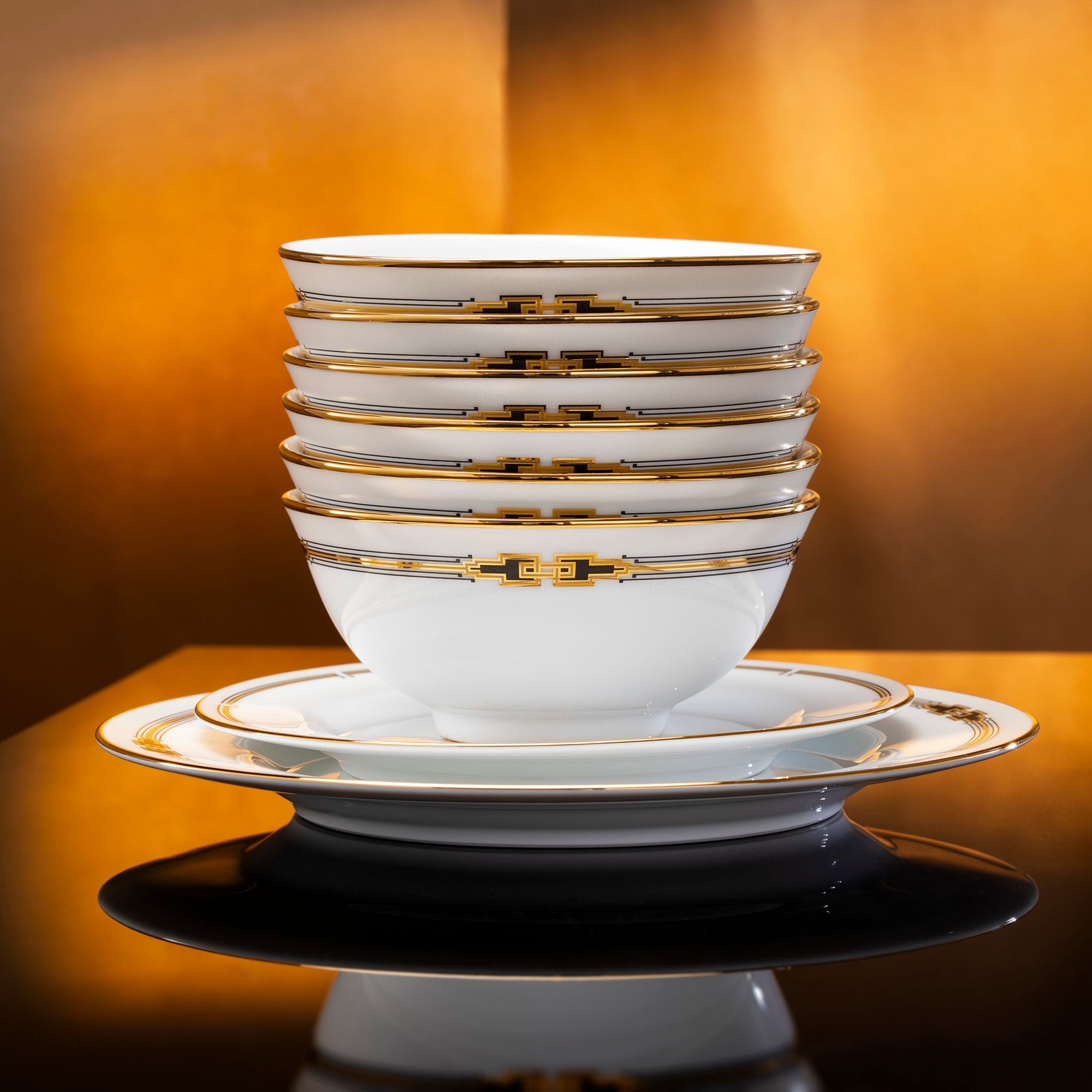  Bộ bát đĩa ăn châu Á đầy đủ 38 món (cho 6 người) sứ trắng | Empire Gold 1786L - D038AB 