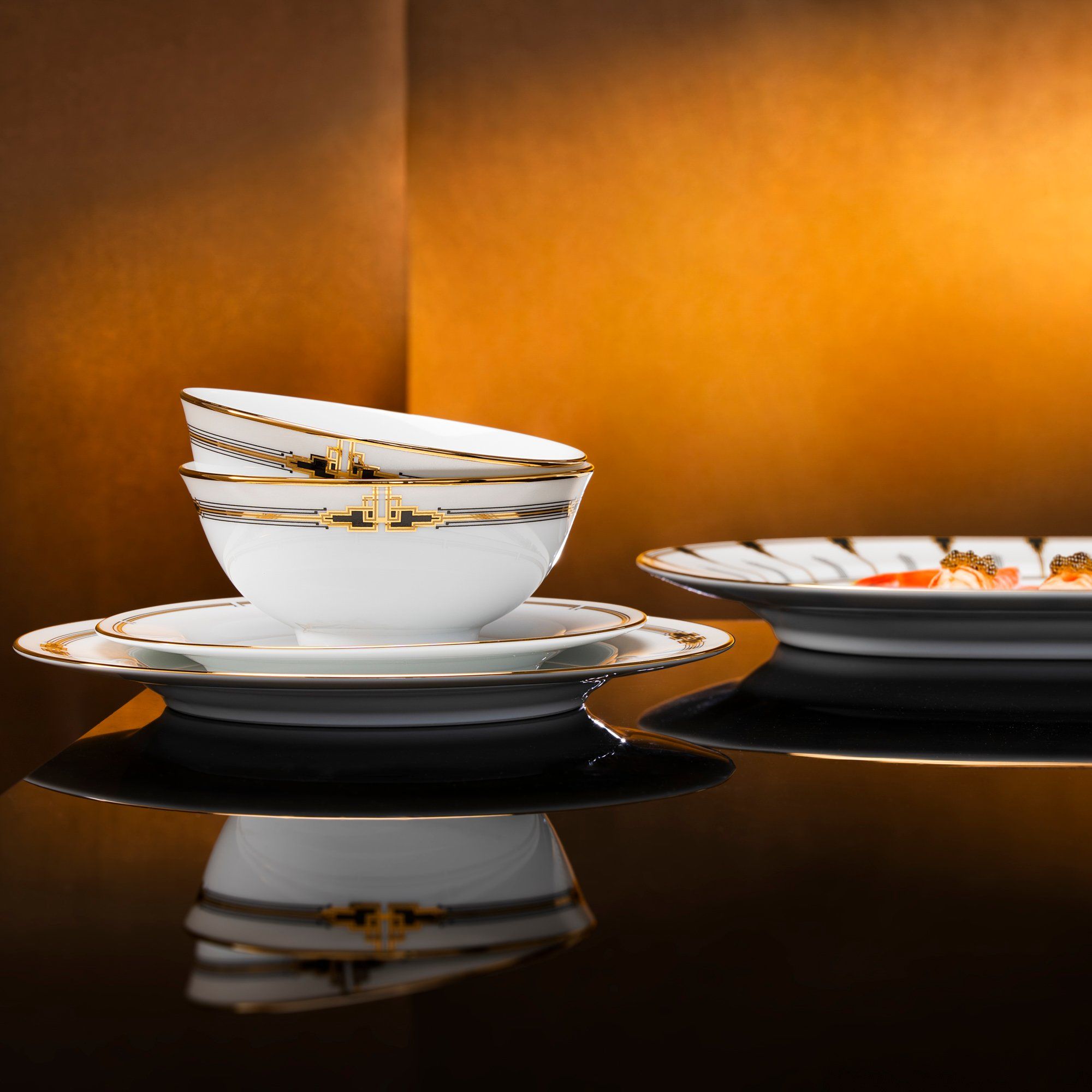  Bộ bát đĩa ăn châu Á cơ bản 22 món (cho 6 người) sứ trắng | Emprire Gold 1786L - D022AB 