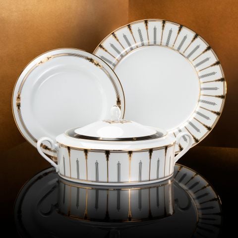  Bộ đĩa ăn kiểu Âu 22 món (cho 6 người) sứ trắng | Empire Gold 1786L - D024AM 