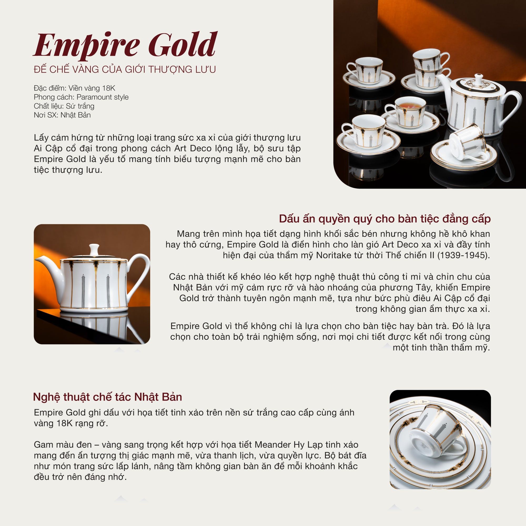  Bộ ấm chén uống trà nhỏ (ấm 630ml, chén 100ml) 13 món sứ trắng | Empire Gold 1786L - T014S 