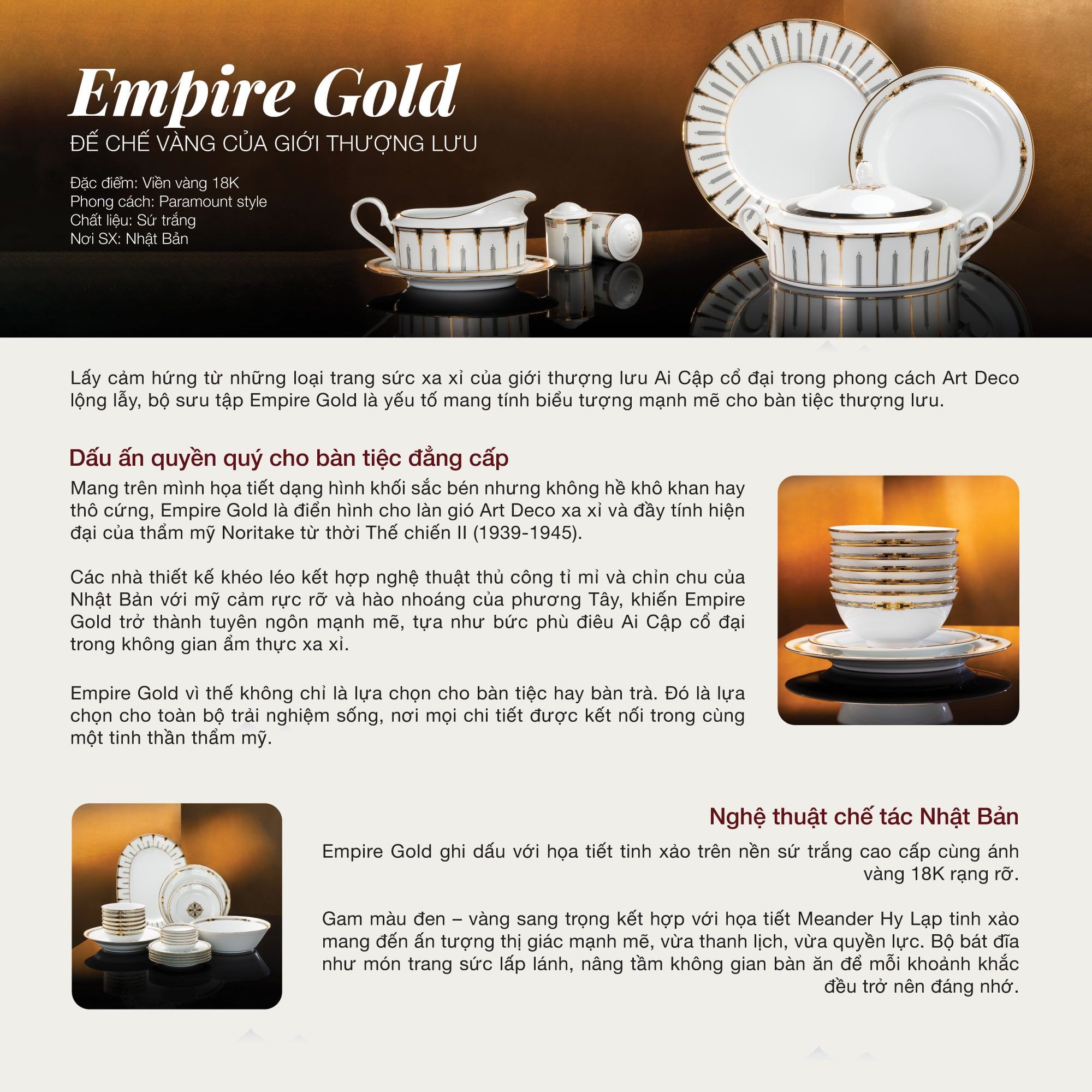  Bộ bát đĩa ăn châu Á đầy đủ 38 món (cho 6 người) sứ trắng | Empire Gold 1786L - D038AB 