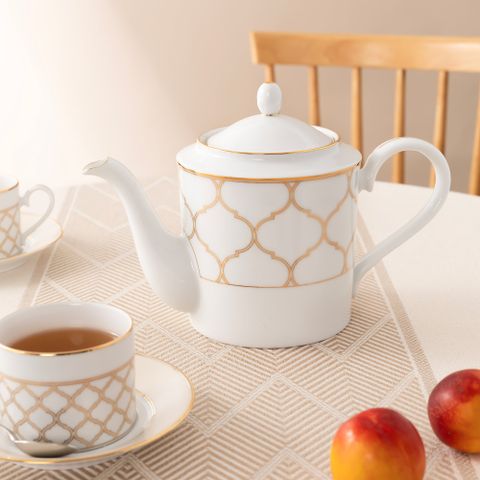  Bộ ấm chén uống trà (ấm 1.500ml, chén 240ml) 15 món sứ trắng | Eternal Palace Gold 1728L - T017A 