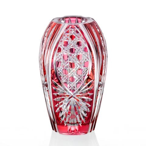  Bình hoa (lọ hoa) pha lê Edo Kiriko 'Octagonal Basket Weave' 20cm màu đỏ | Kagami Crystal F299 - 2674-CAU 