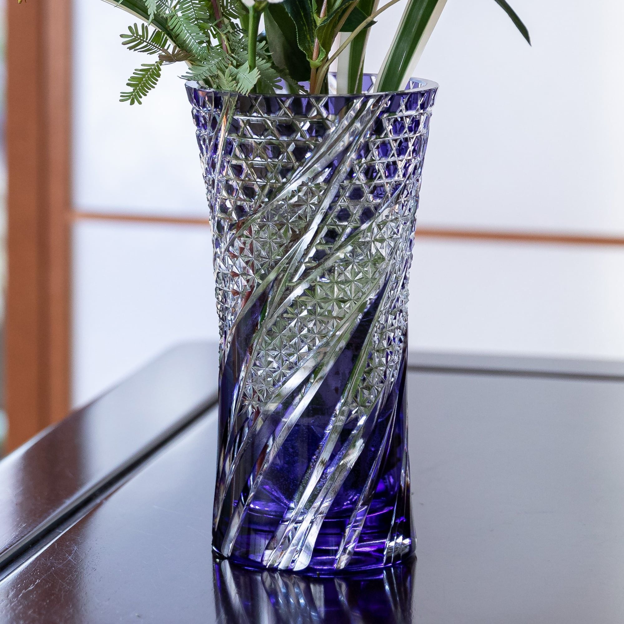  Bình hoa (lọ hoa) pha lê Edo Kiriko 'Wisteria' 19cm màu tím | Kagami Crystal F309 - 3025-CMP 