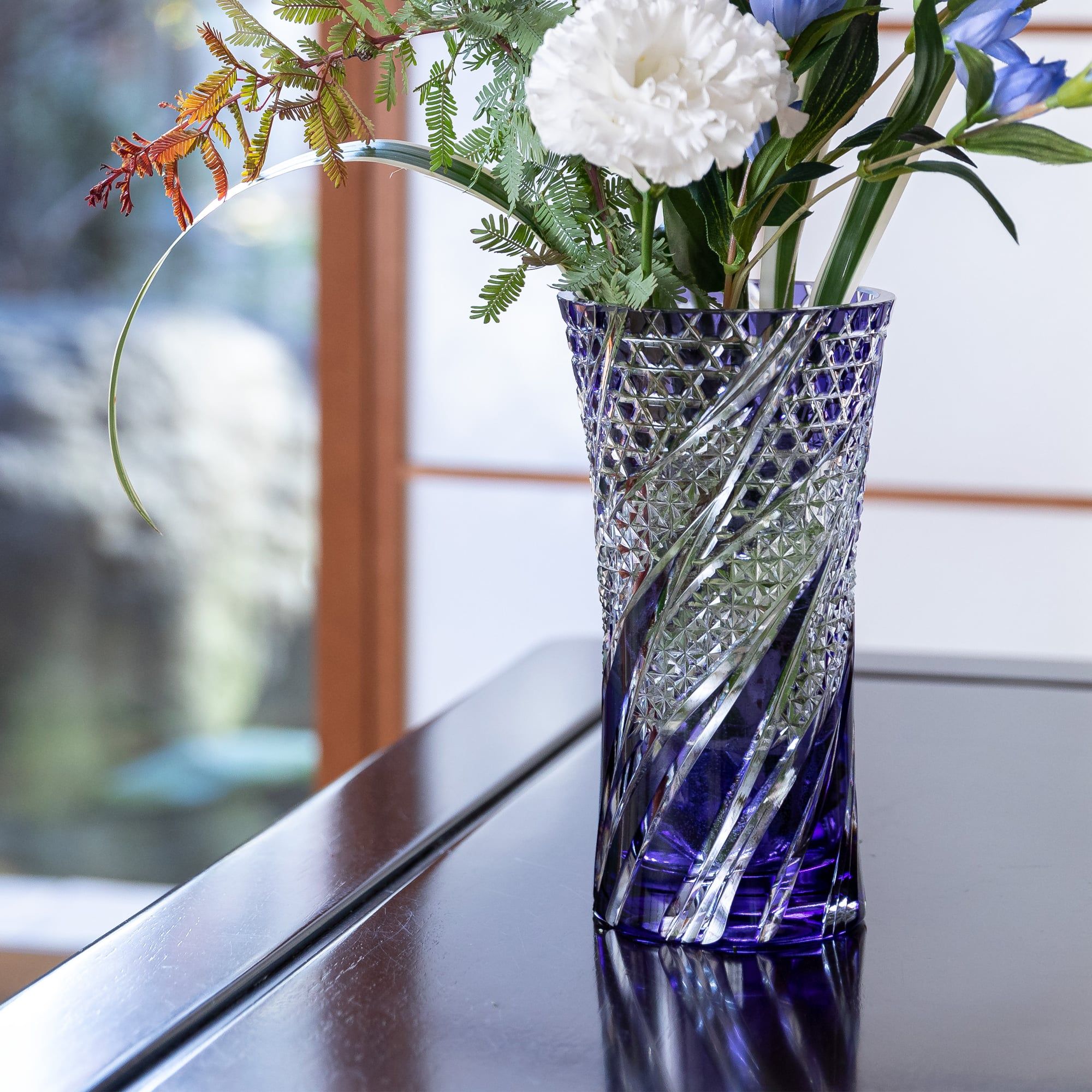  Bình hoa (lọ hoa) pha lê Edo Kiriko 'Wisteria' 19cm màu tím | Kagami Crystal F309 - 3025-CMP 
