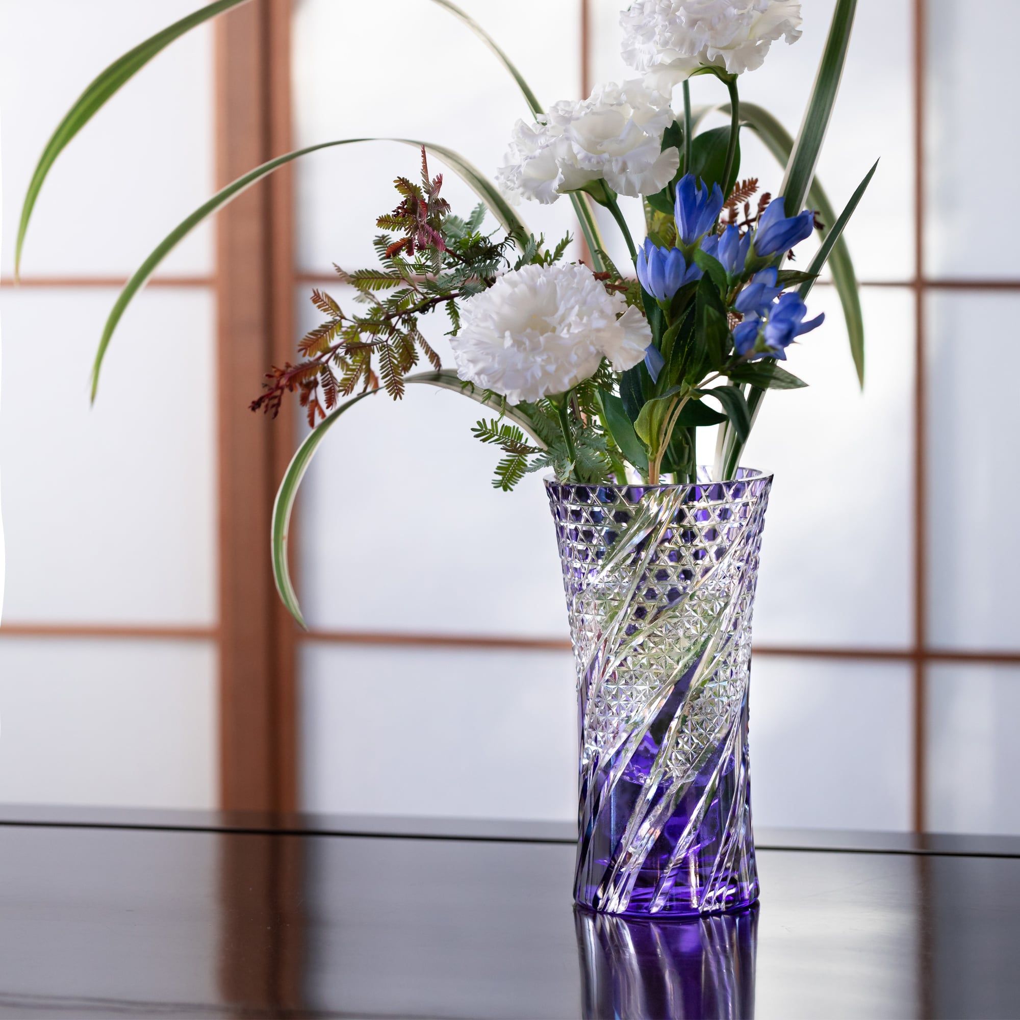  Bình hoa (lọ hoa) pha lê Edo Kiriko 'Wisteria' 19cm màu tím | Kagami Crystal F309 - 3025-CMP 