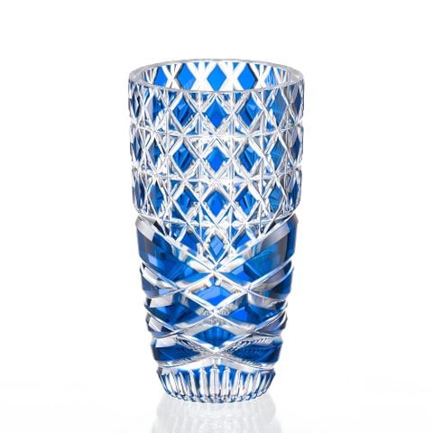  Bình hoa (lọ hoa) pha lê Edo Kiriko 'Sea Roar' 18,1cm màu xanh cobalt | Kagami Crystal F715 - 3024-CCB 