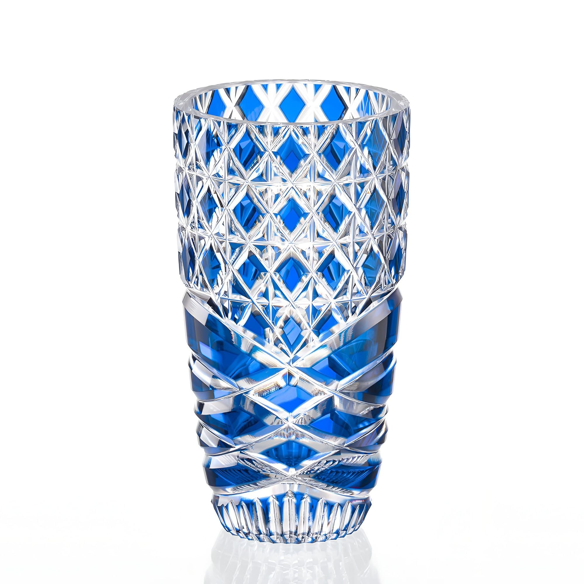  Bình hoa (lọ hoa) pha lê Edo Kiriko 'Sea Roar' 18,1cm màu xanh cobalt | Kagami Crystal F715 - 3024-CCB 