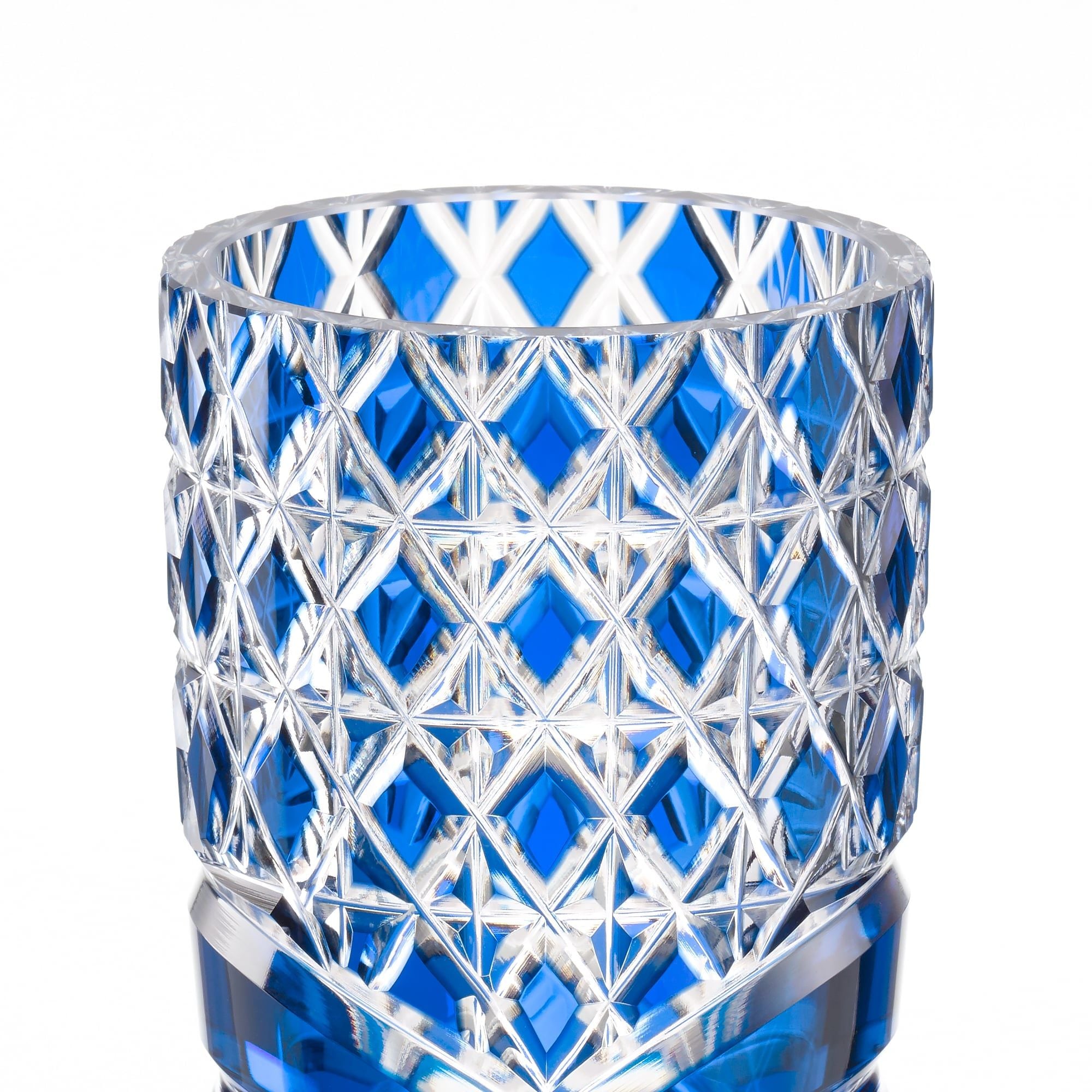  Bình hoa (lọ hoa) pha lê Edo Kiriko 'Sea Roar' 18,1cm màu xanh cobalt | Kagami Crystal F715 - 3024-CCB 