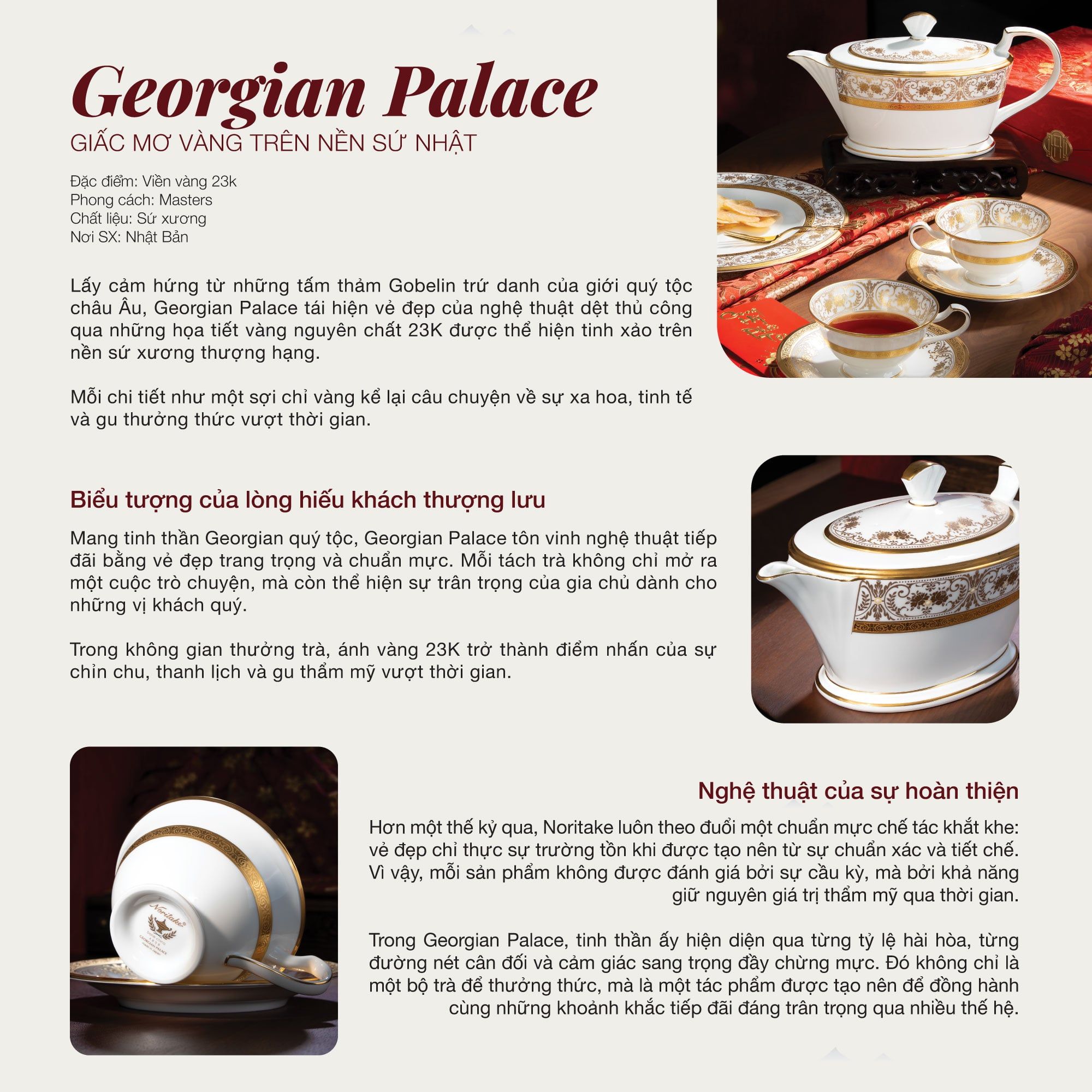  Bộ ấm chén trà (ấm 1.440ml, chén loe 220ml) 13 món sứ xương Nhật Bản | Georgian Palace 4858J - T014L 