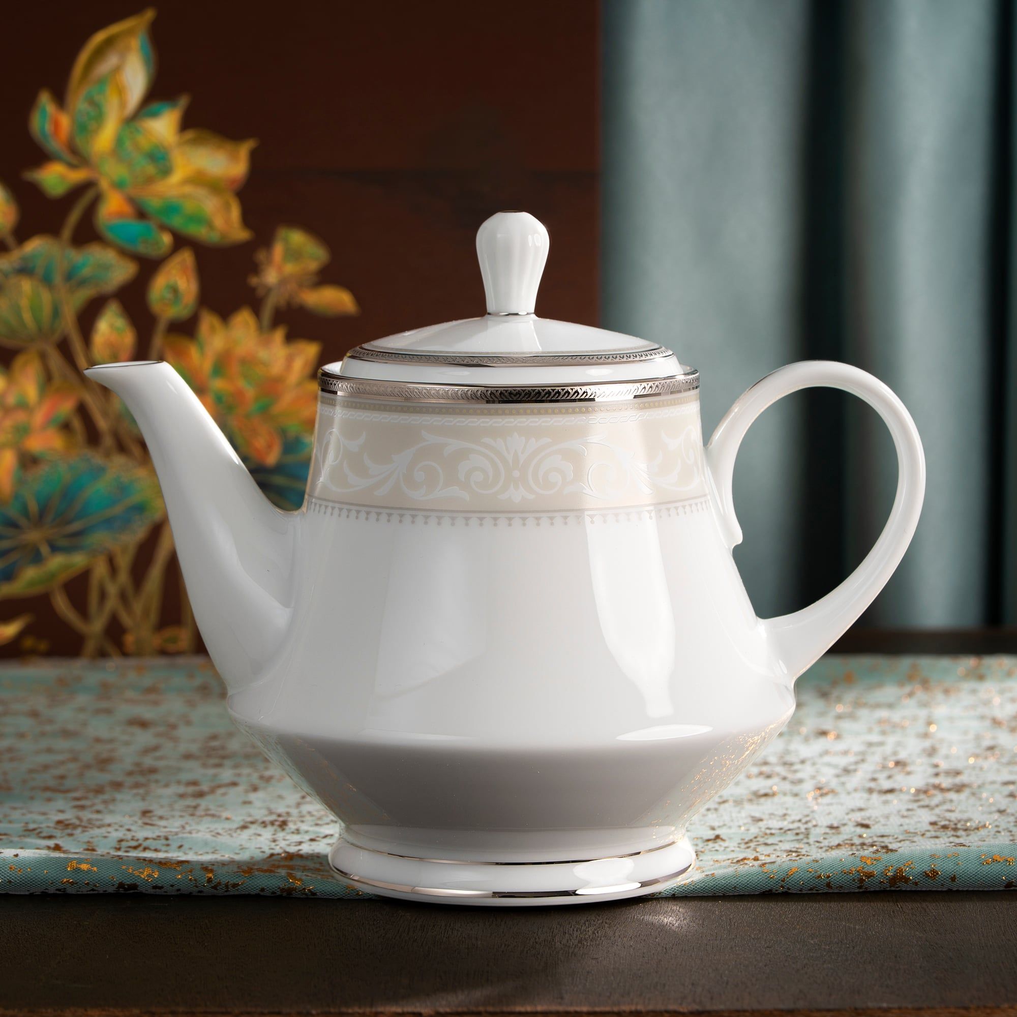  Bộ ấm chén uống trà (ấm 1.200ml, chén 250ml) 15 món sứ trắng | Glendonald Platinum 1713L - T017A 
