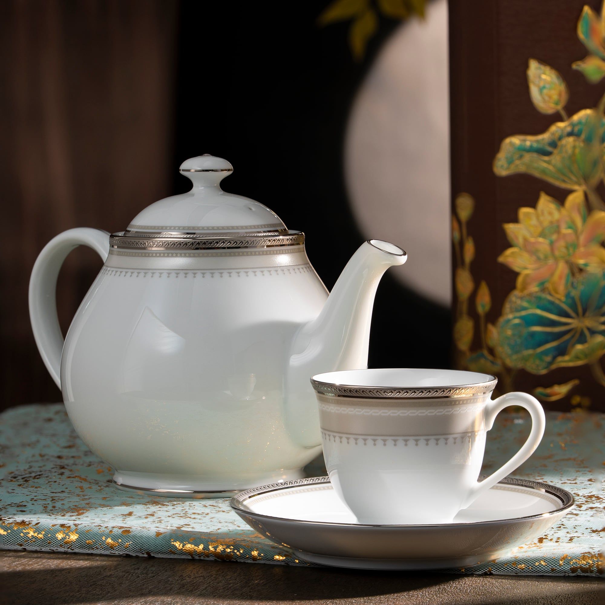  Bộ ấm chén uống trà nhỏ (ấm 780ml, chén 90ml) 13 món sứ trắng | Glendonald Platinum 1713L - T014S 