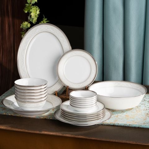 Bộ bát đĩa ăn châu Á cơ bản 22 món (cho 6 người) sứ trắng | Glendonald Platinum 1713L - D022AB