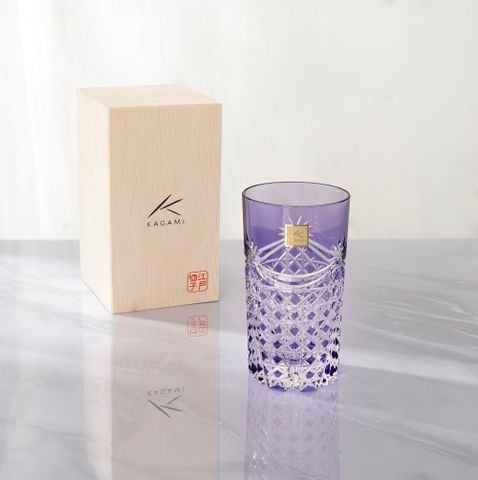  Ly (cốc) pha lê highball họa tiết Edo Kiriko (Square Basket Weave) 250ml màu tím | Kagami T369 - 2835-CMP 