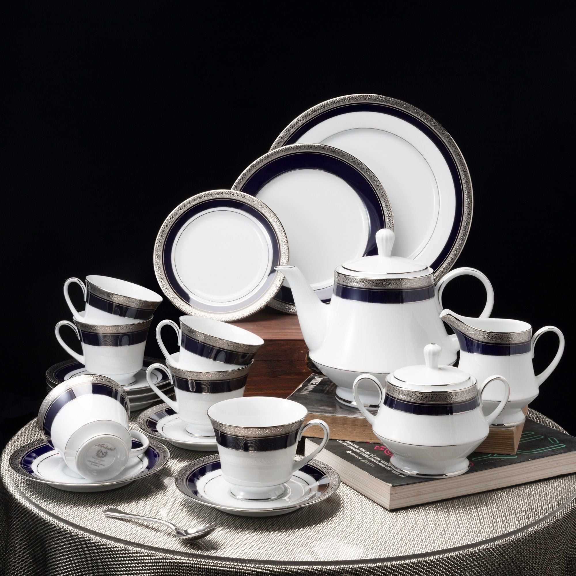  Bộ ấm chén uống trà (ấm 1.200ml, chén 230ml) 18 món sứ trắng | Crestwood Cobalt Platinum 4170L - T020A 