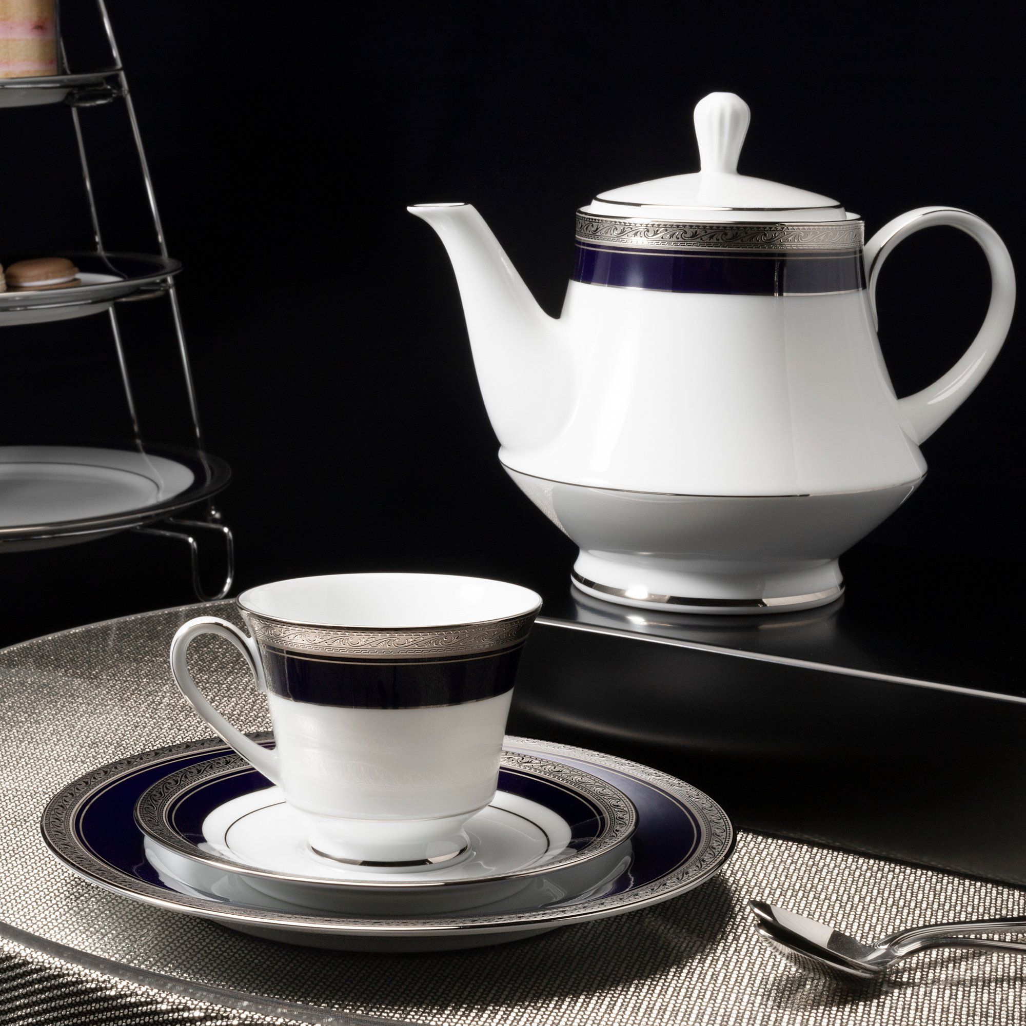  Bộ ấm chén uống trà (ấm 1.200ml, chén 230ml) 18 món sứ trắng | Crestwood Cobalt Platinum 4170L - T020A 