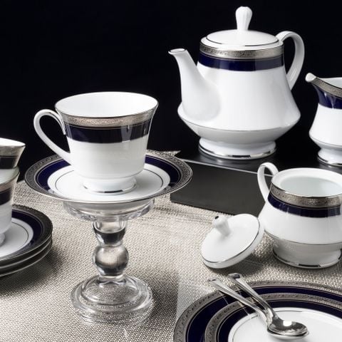  Bộ ấm chén uống trà (ấm 1.200ml, chén 230ml) 18 món sứ trắng | Crestwood Cobalt Platinum 4170L - T020A 