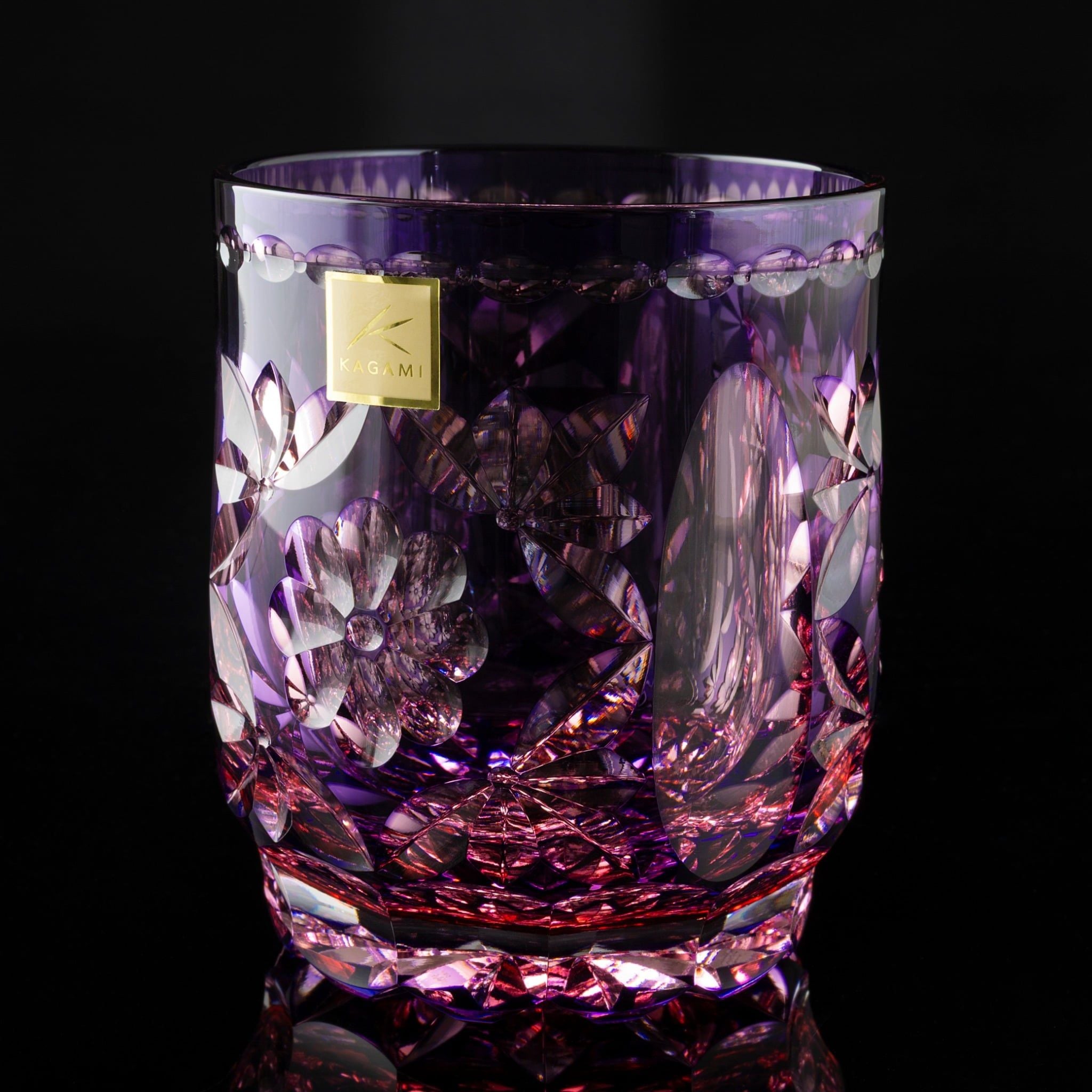  Ly pha lê rock glass Edo Kiriko 'Hana Temari' 300ml màu hồng được chế tác bởi nghệ nhân Hideaki Shinozaki | Kagami Crystal T853 - 3034-WAP 