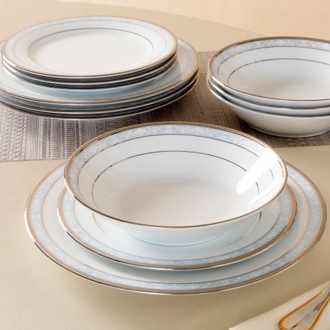  Bộ đĩa ăn kiểu Âu 22 món (cho 6 người) sứ trắng | Hampshire Platinum 4336L - D024AL 