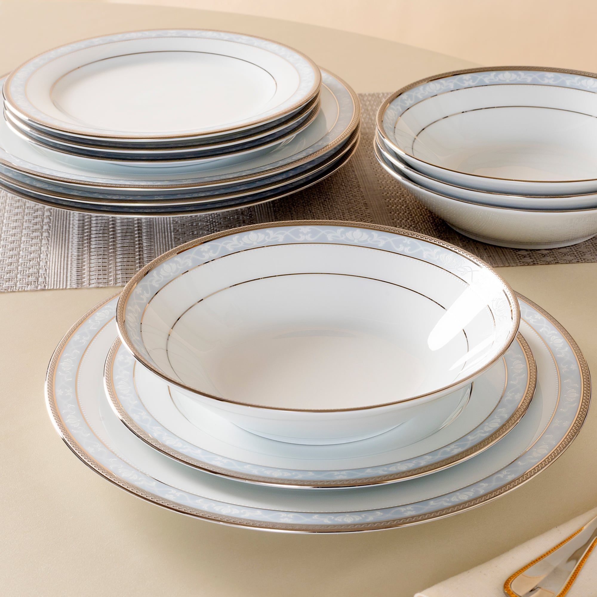  Bộ đĩa ăn kiểu Âu 22 món (cho 6 người) sứ trắng | Hampshire Platinum 4336L - D024AL 