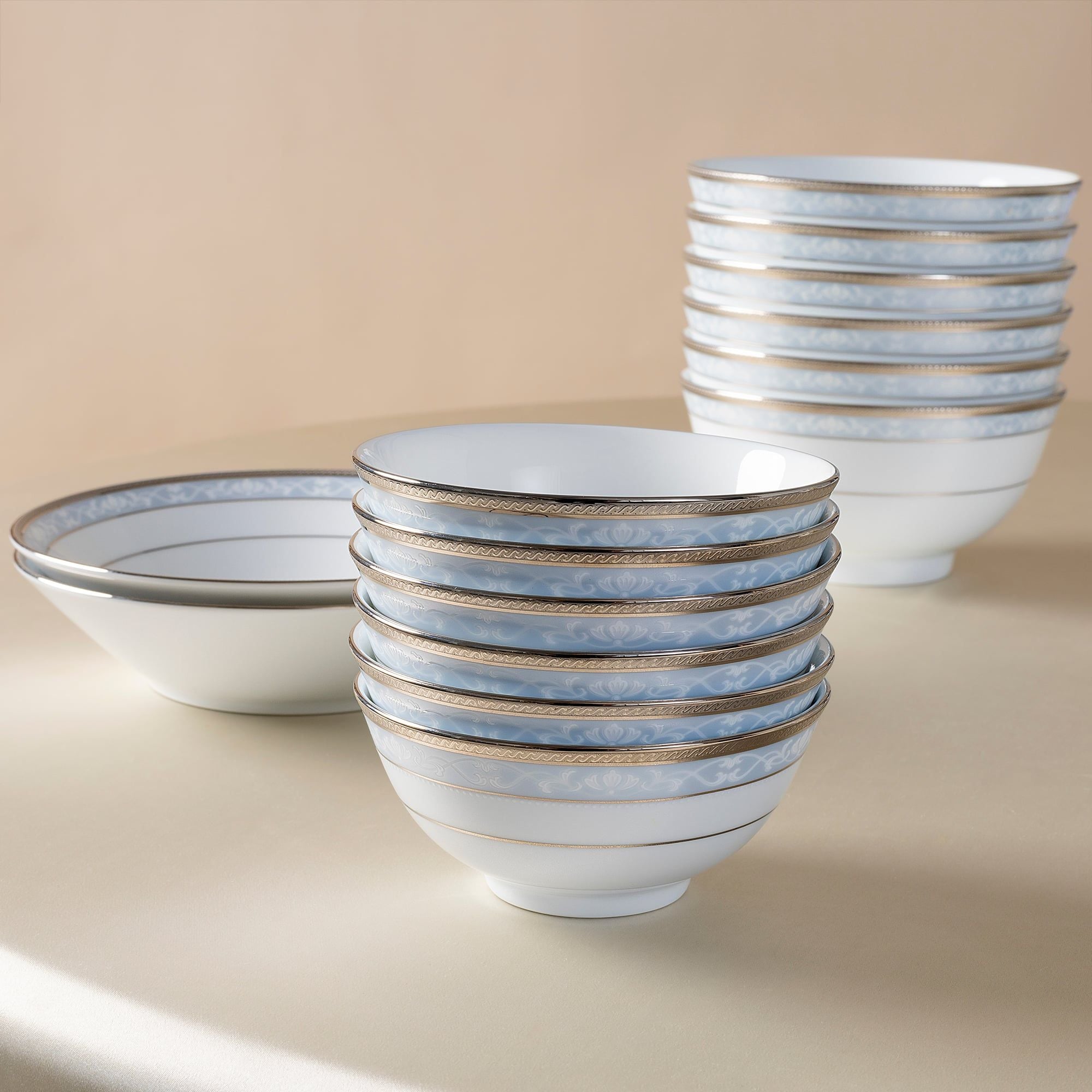  Bộ bát đĩa ăn châu Á cơ bản 22 món (cho 6 người) sứ trắng | Hampshire Platinum 4336L - D022AB 