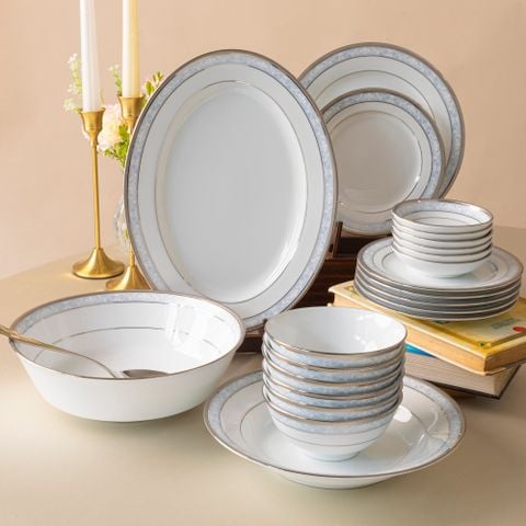  Bộ bát đĩa ăn châu Á cơ bản 22 món (cho 6 người) sứ trắng | Hampshire Platinum 4336L - D022AB 