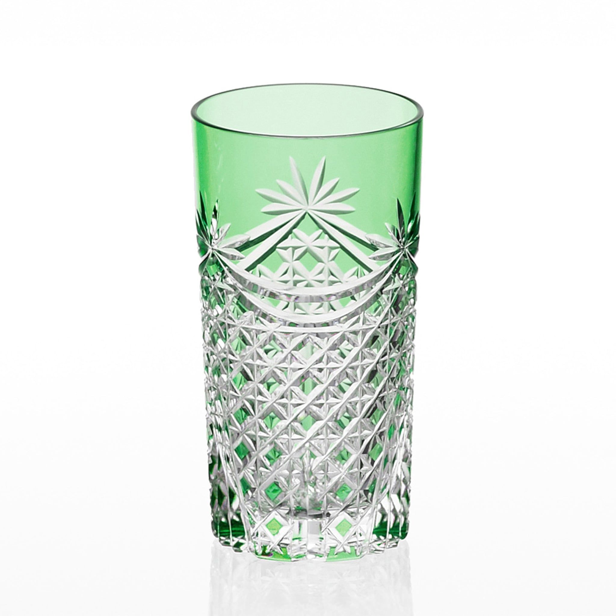  Ly (cốc) pha lê highball họa tiết Edo Kiriko (Square Basket Weave) 250ml màu xanh lá cây | Kagami T369 - 2835-CGR 