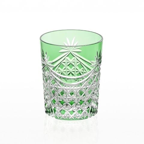  Ly pha lê rock glass họa tiết Edo Kiriko (Square Basket Weave) dung tích 240ml màu xanh lá cây | Kagami T370 - 2835-CGR 