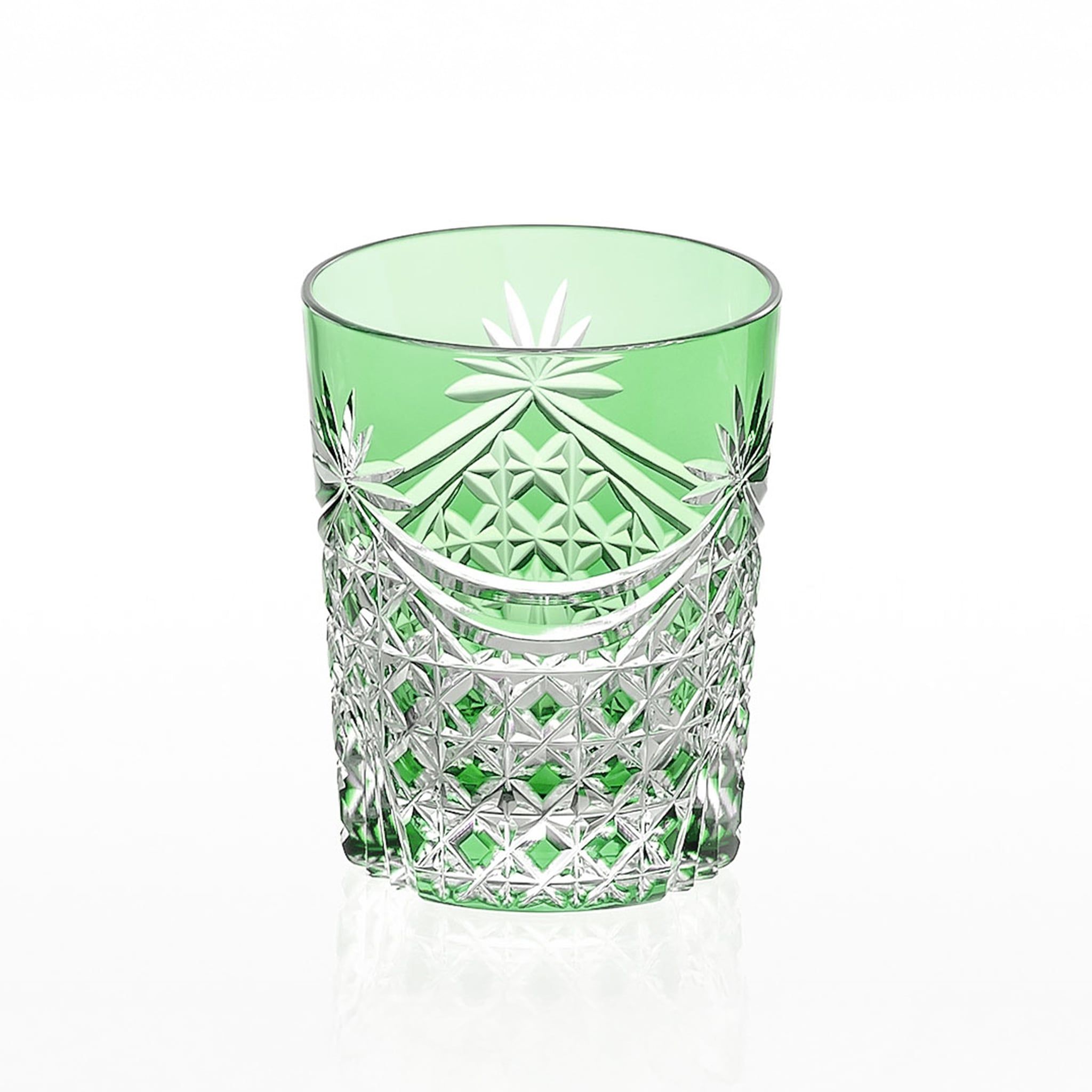  Ly pha lê rock glass họa tiết Edo Kiriko (Square Basket Weave) dung tích 240ml màu xanh lá cây | Kagami T370 - 2835-CGR 