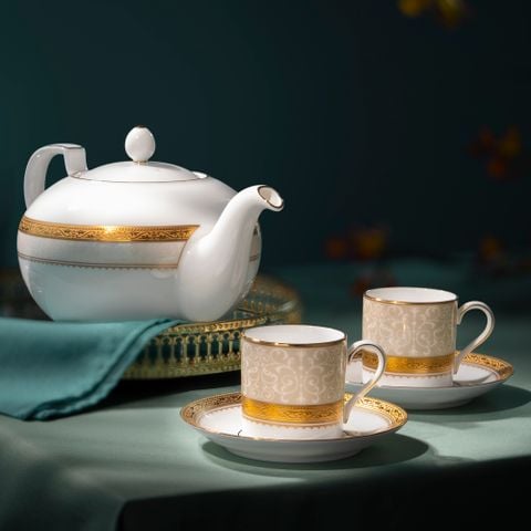  Bộ ấm chén uống trà (ấm 1.150ml, chén 90ml) 13 món sứ xương | Odessa Gold 4874L - T014XR 
