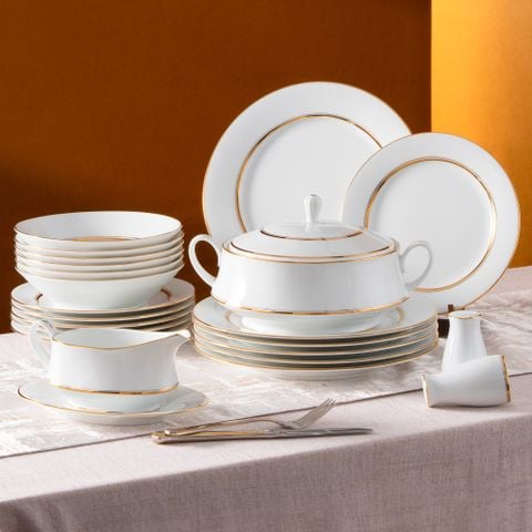Bộ đĩa ăn kiểu Âu 22 món (cho 6 người) sứ trắng | Gloria L553L - D024AL