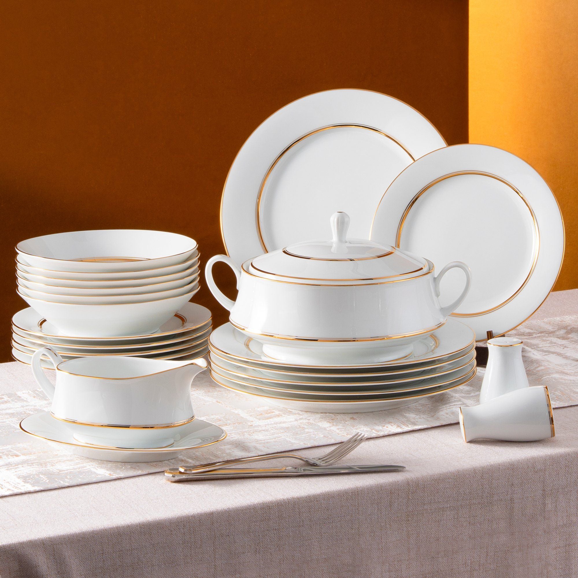  Bộ đĩa ăn kiểu Âu 22 món (cho 6 người) sứ trắng | Gloria L553L - D024AL 