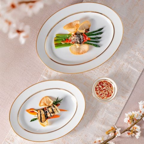  Bộ bát đĩa ăn châu Á đầy đủ 38 món (cho 6 người) sứ trắng | Gloria L553L - D038AB 