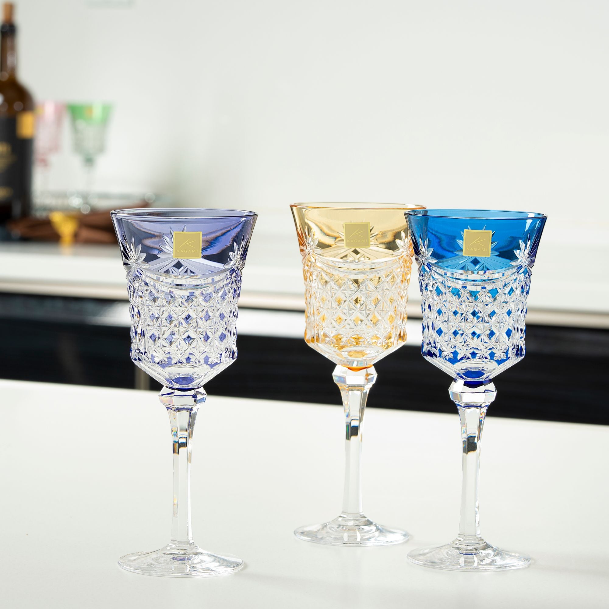  Bộ ly pha lê wine glass 05 màu xanh lá, đỏ, vàng, tím, xanh dương | Kagami KS3602 - 2835-5 