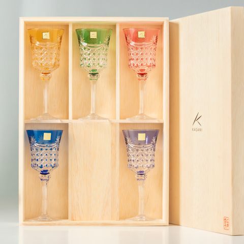  Bộ ly pha lê wine glass 05 màu xanh lá, đỏ, vàng, tím, xanh dương | Kagami KS3602 - 2835-5 