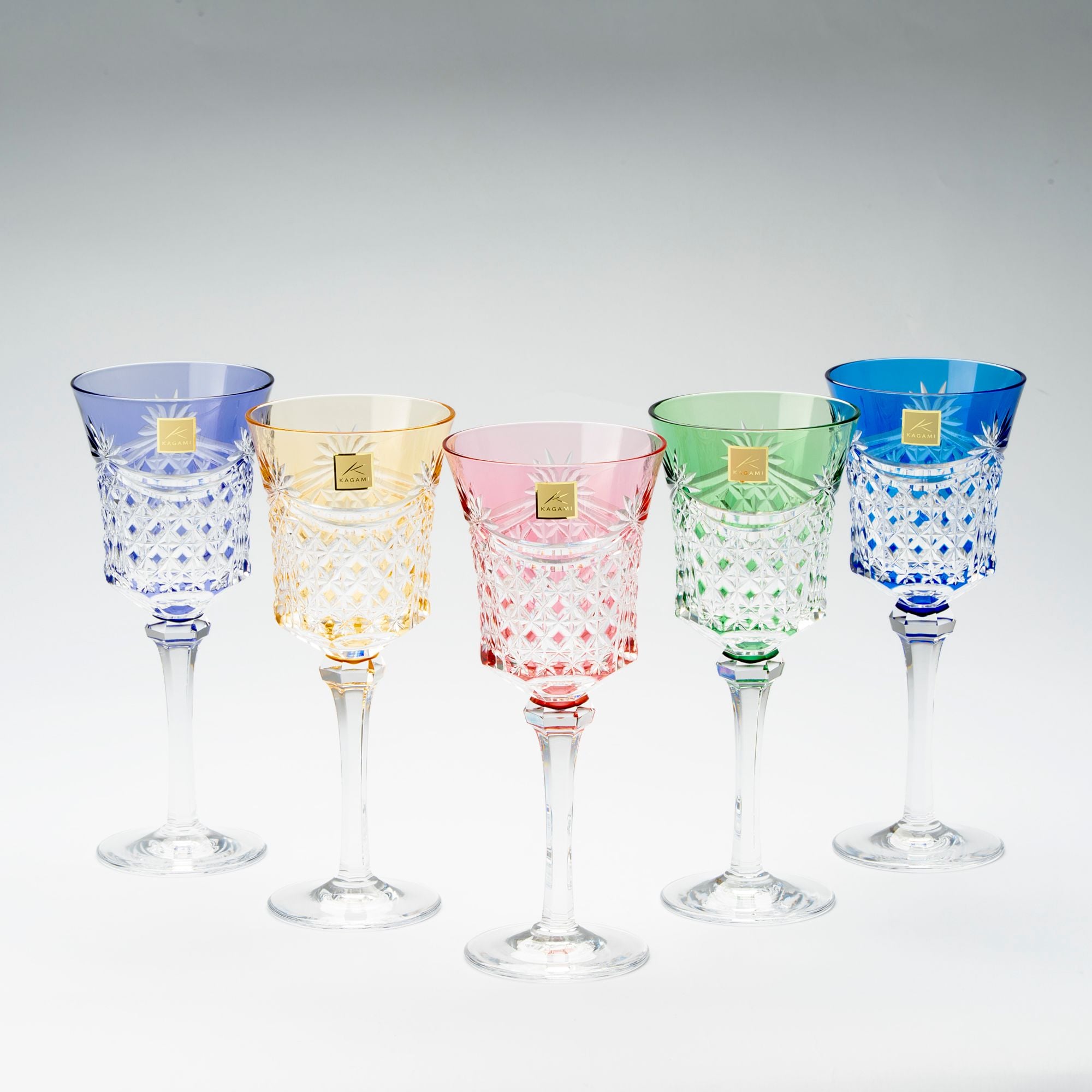  Bộ ly pha lê wine glass 05 màu xanh lá, đỏ, vàng, tím, xanh dương | Kagami KS3602 - 2835-5 
