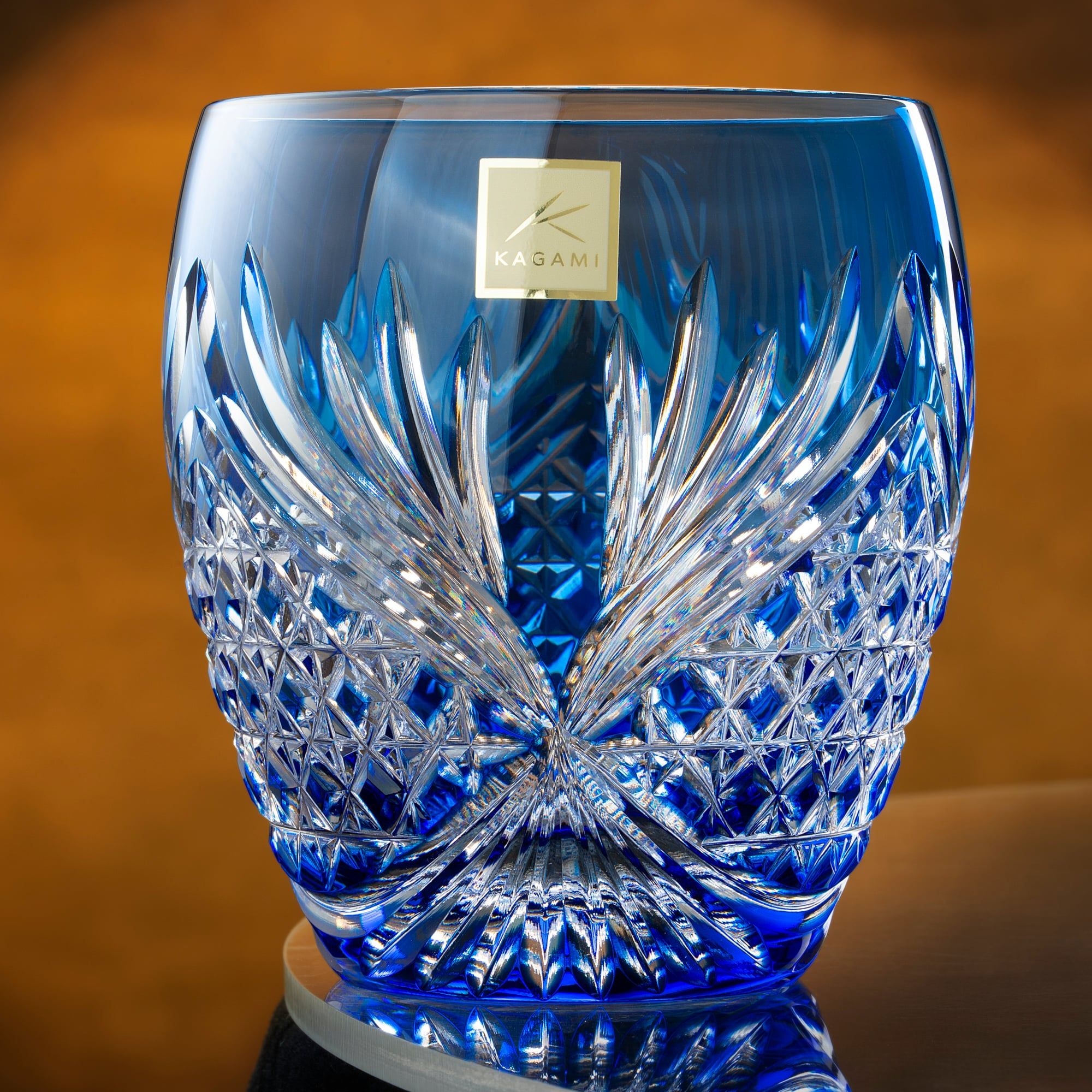  Cặp ly pha lê rock glass Edo Kiriko "Deer Antler" dung tích 300ml hai màu xanh - đỏ | Kagami Crystal TPS752 - 2964-AB 
